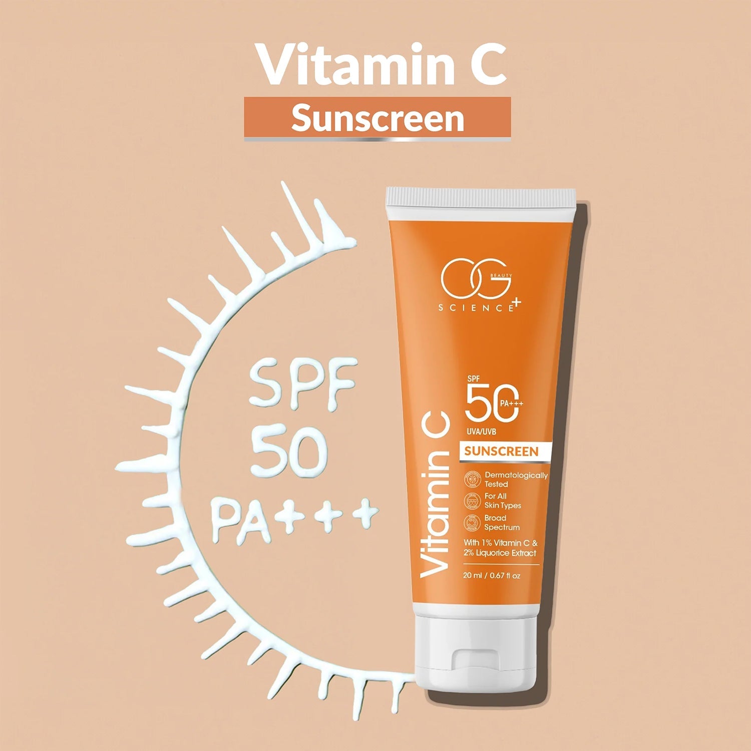 Compact Vitamin C Sunscreen SPF 50 tube for travel and daily care