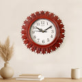 Elegant wooden look wall clock with rose gold accents and a white dial, perfect for living rooms.