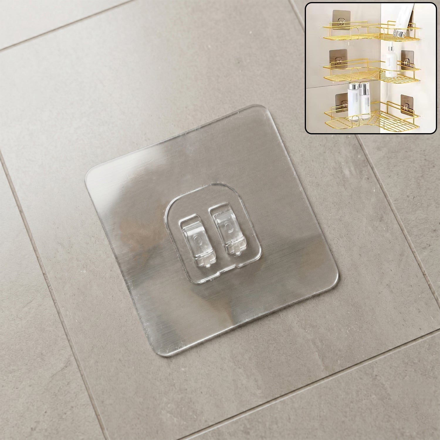 GlimmerHome transparent adhesive wall hook mounted on a clean, smooth wall.