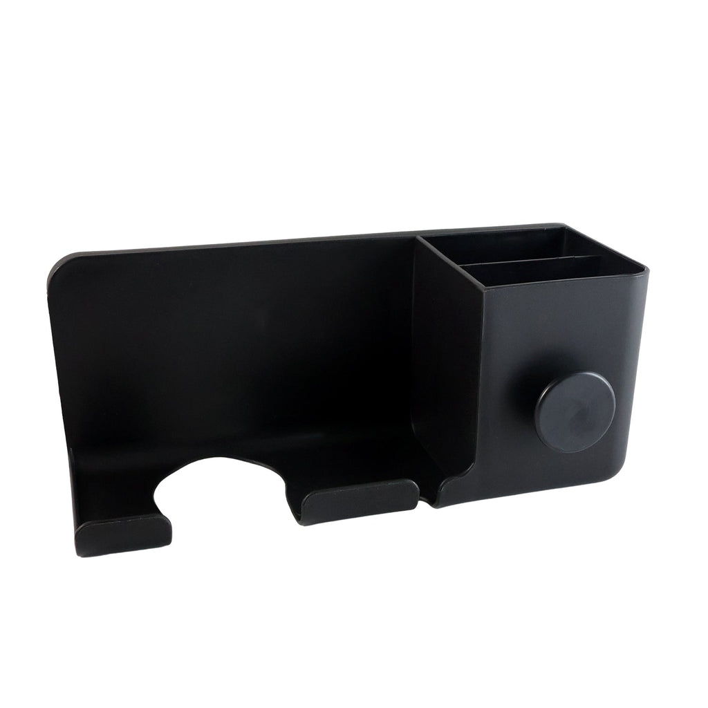 Wall mounted hair dryer stand with organizer shelf in dressing area