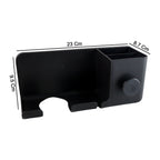 Side view of wall mounted hair dryer holder with multipurpose organizer