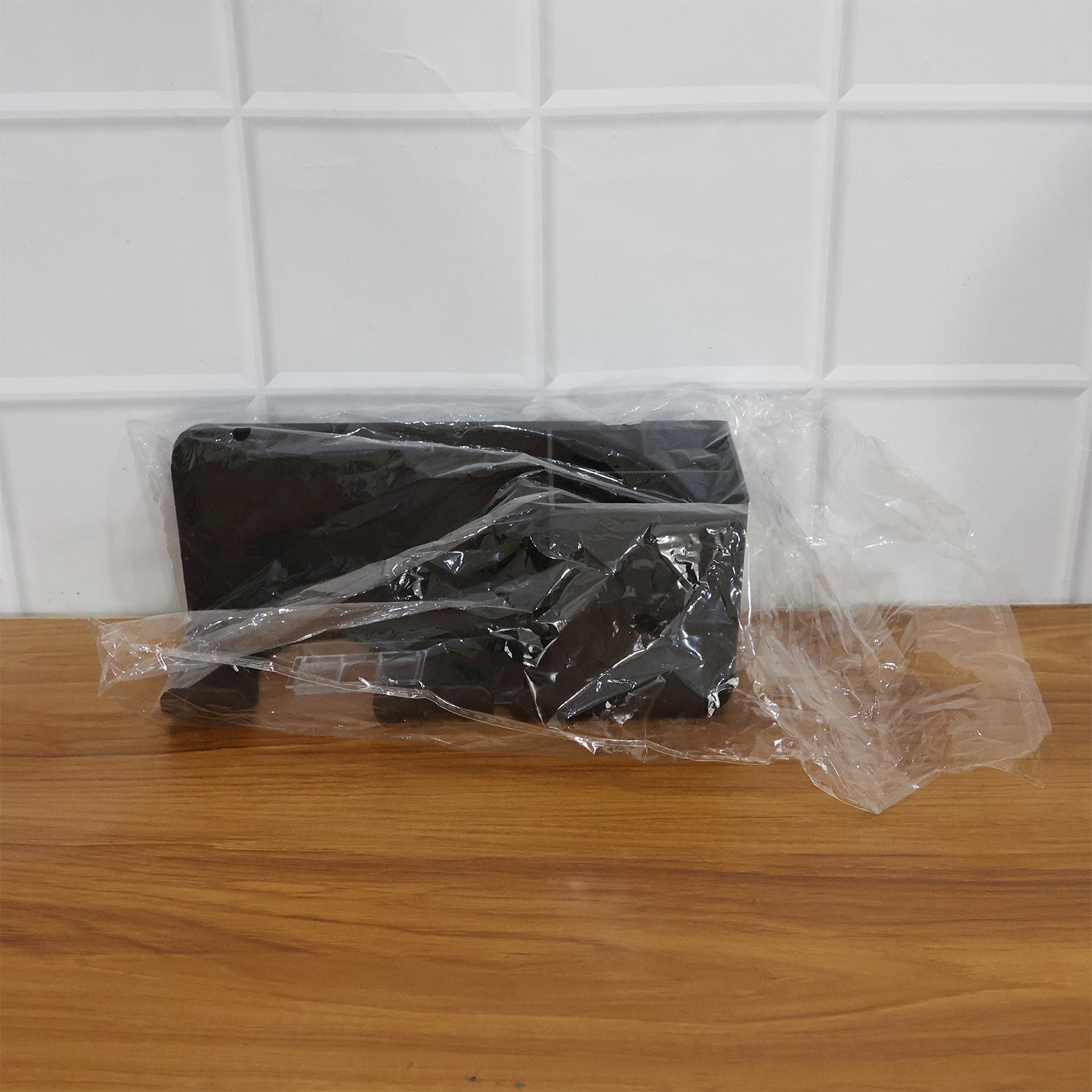 Modern wall mount bathroom shelf with hair dryer and accessory holder