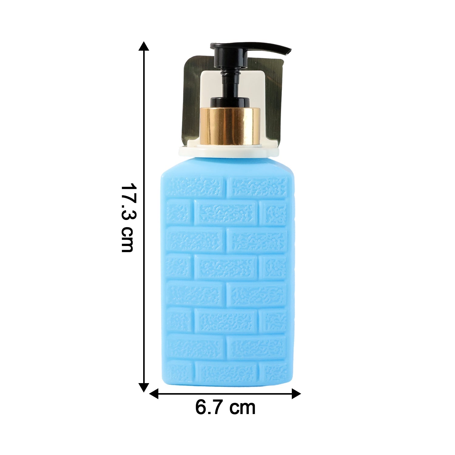 Close-up showing easy-press pump on wall-mounted soap dispenser
