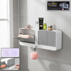 Wall mounted bathroom storage organizer with 4 compartments and soap holder