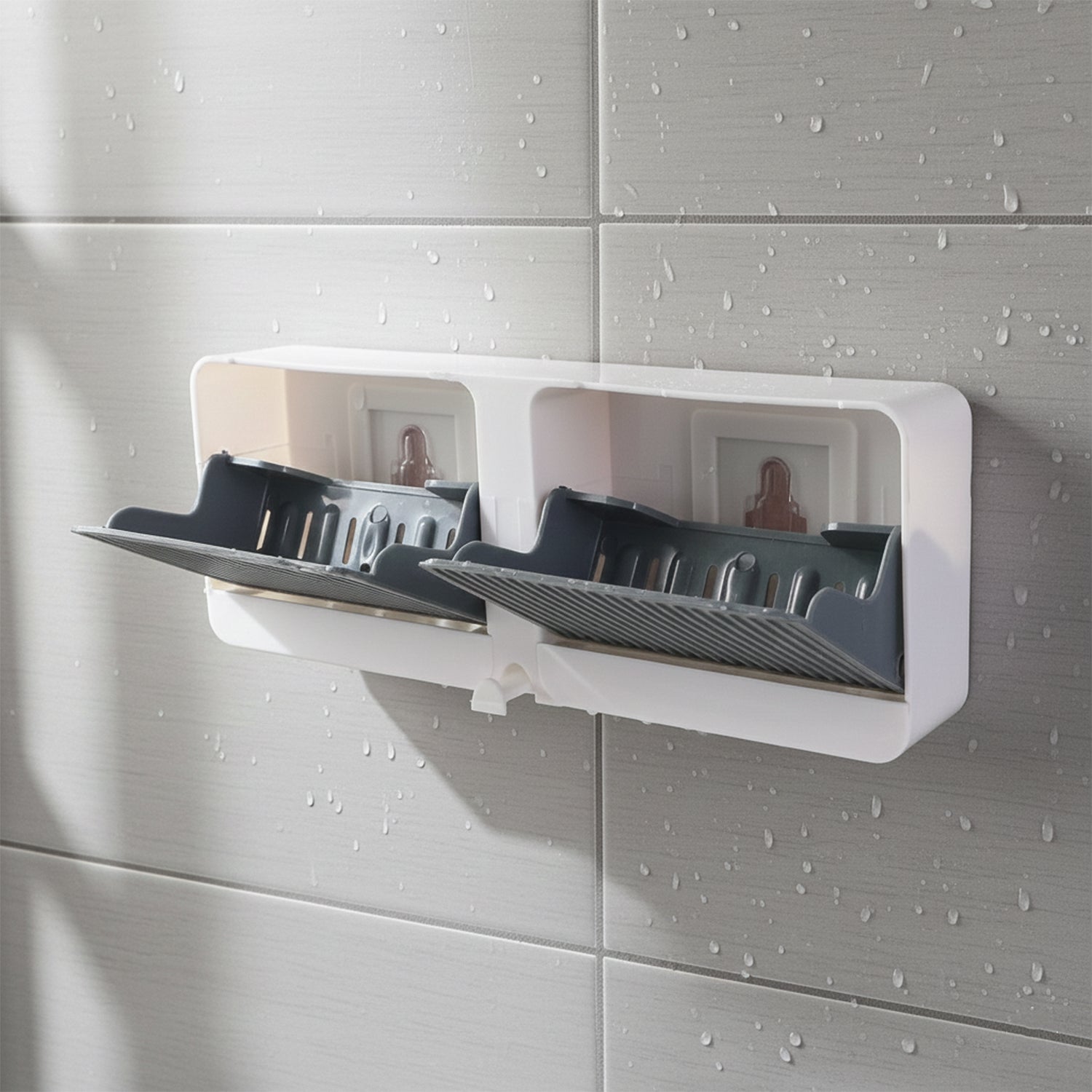 Close up of durable bathroom storage unit with smooth surfaces