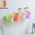 Wall mounted toothbrush holder displaying 4-piece bathroom organizer set