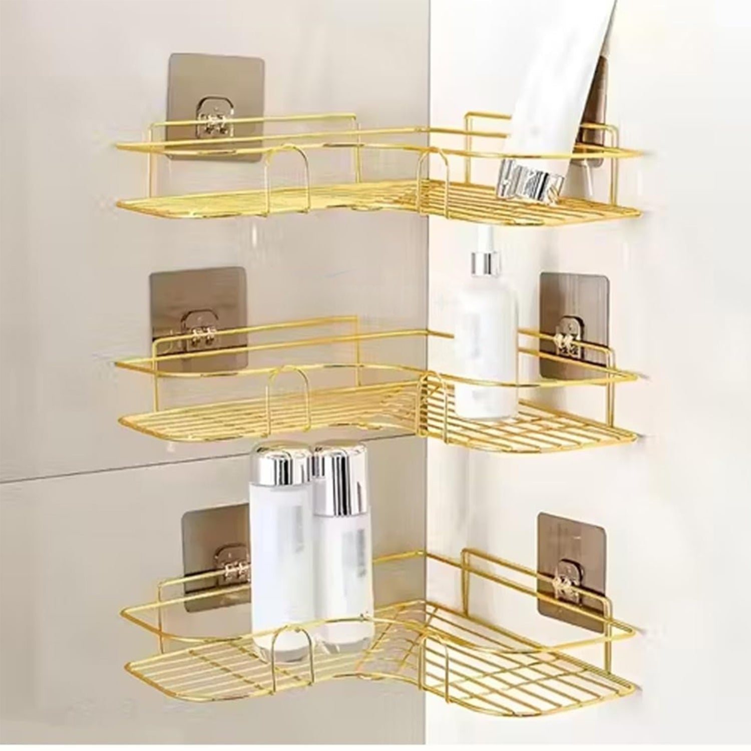 Waterproof transparent adhesive hook installed in a modern bathroom shower.