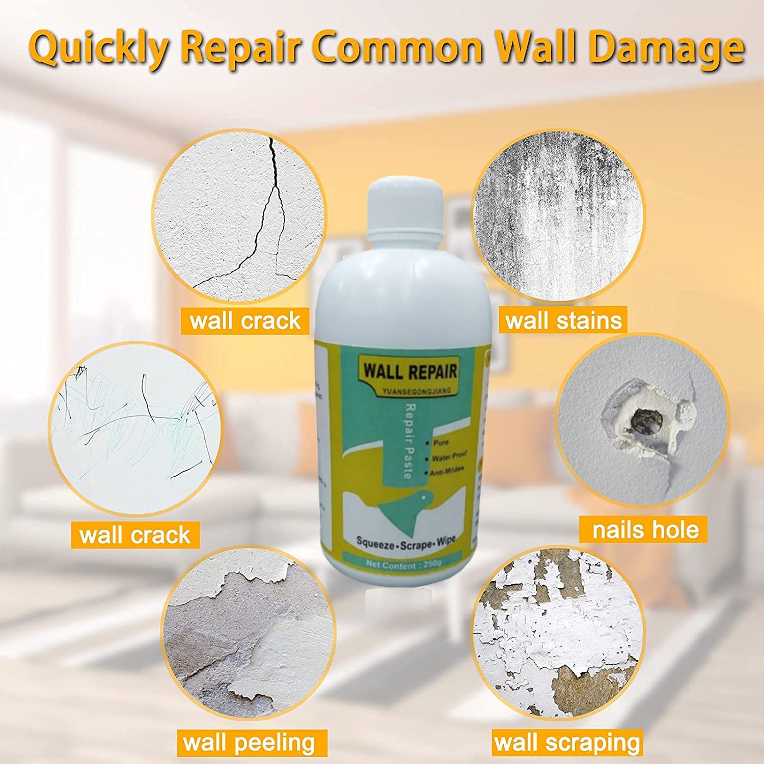 Close-up of wall filler cream being spread evenly on wall