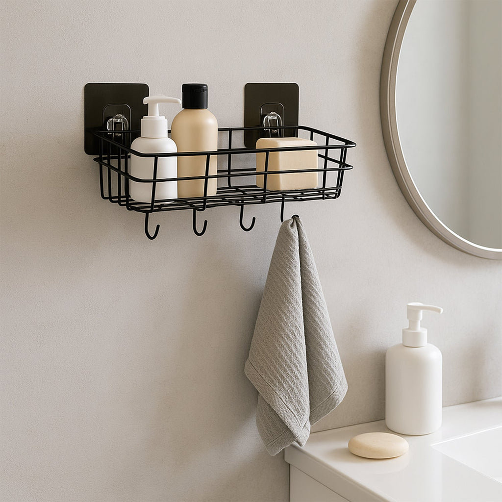 Wall-mounted metal wire storage basket ideal for kitchen or bathroom