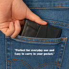 Interior compartments of genuine leather slim bi-fold wallet with card slots