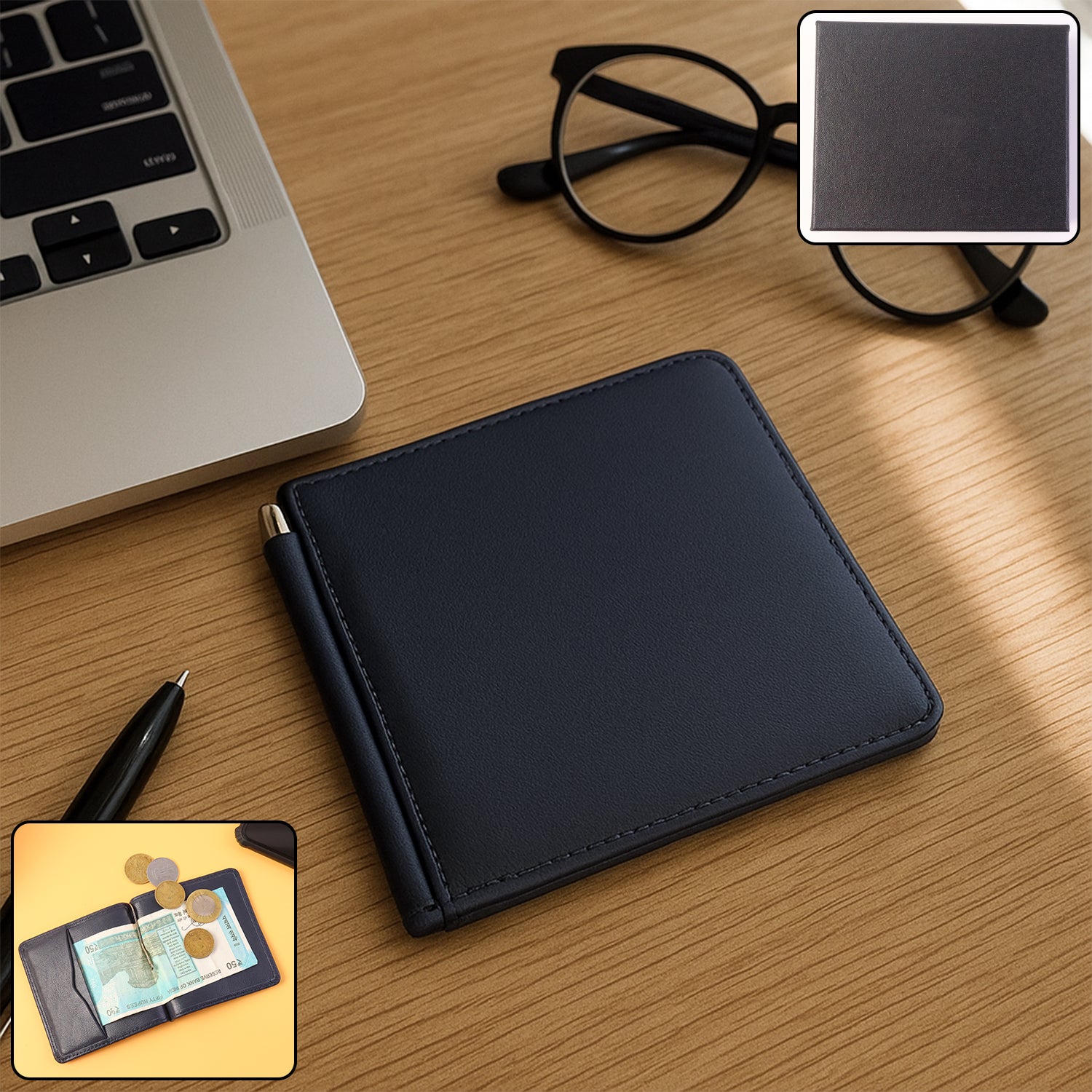 Slim bi-fold wallet for men with elegant gift box packaging