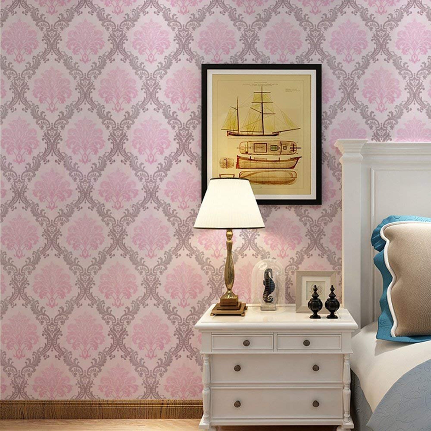 Self-adhesive wallpaper sheet rolled and ready for application