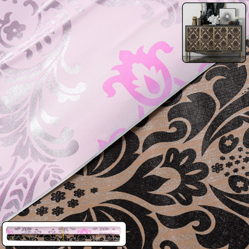 Self-adhesive decorative wallpaper roll with modern pattern displayed