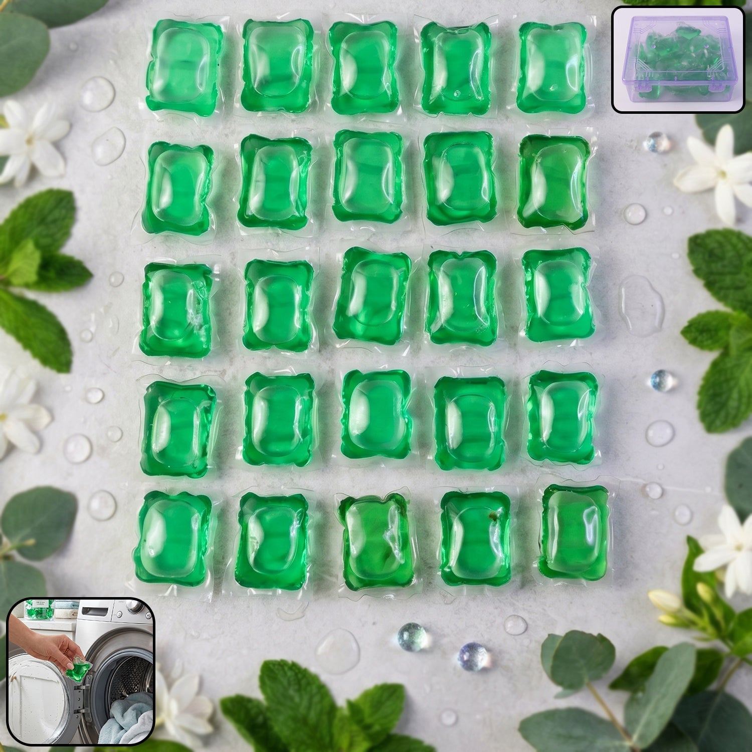 Plant-based laundry detergent pods pack with 25 capsules