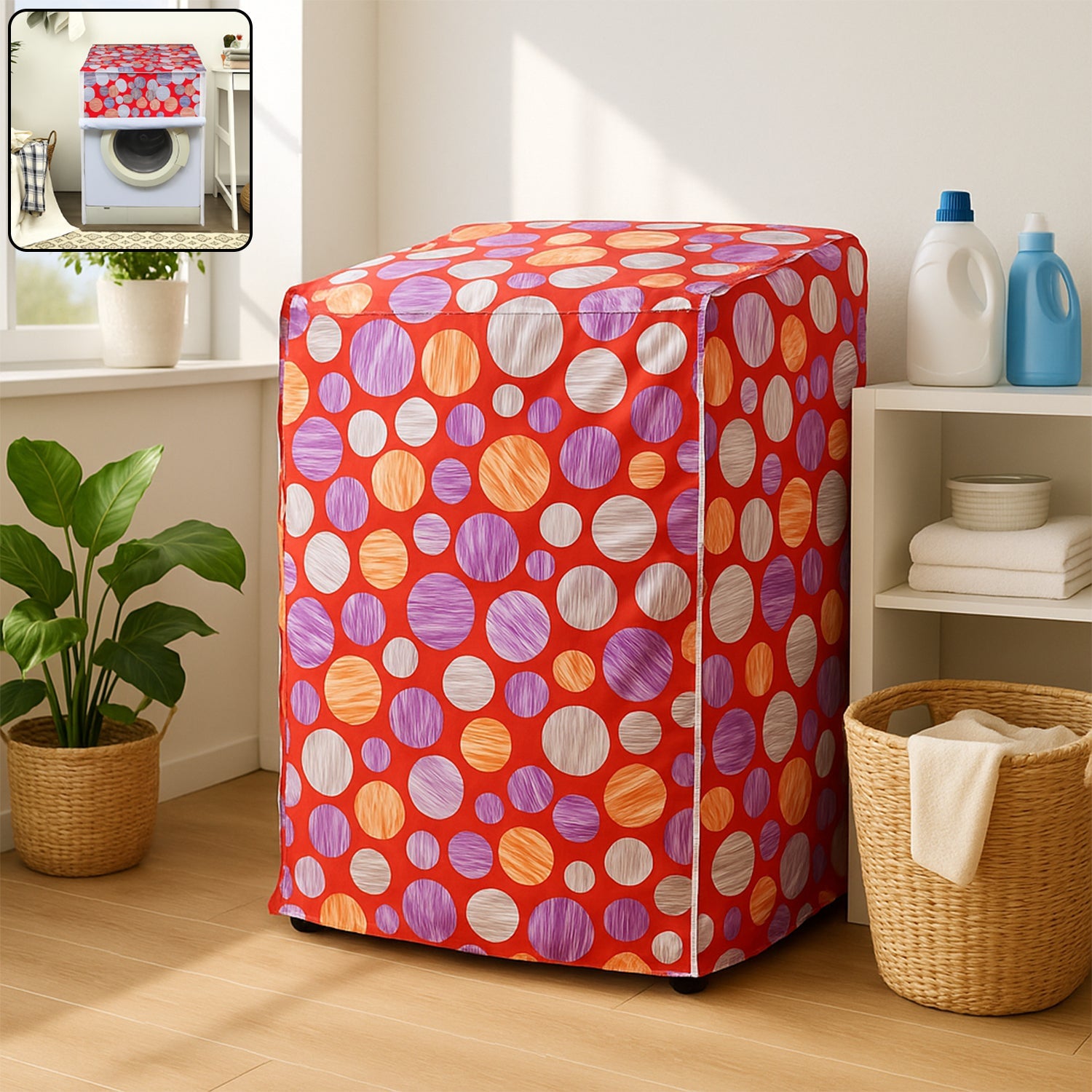 Waterproof washing machine cover protecting front load machine sized 82x60 cm