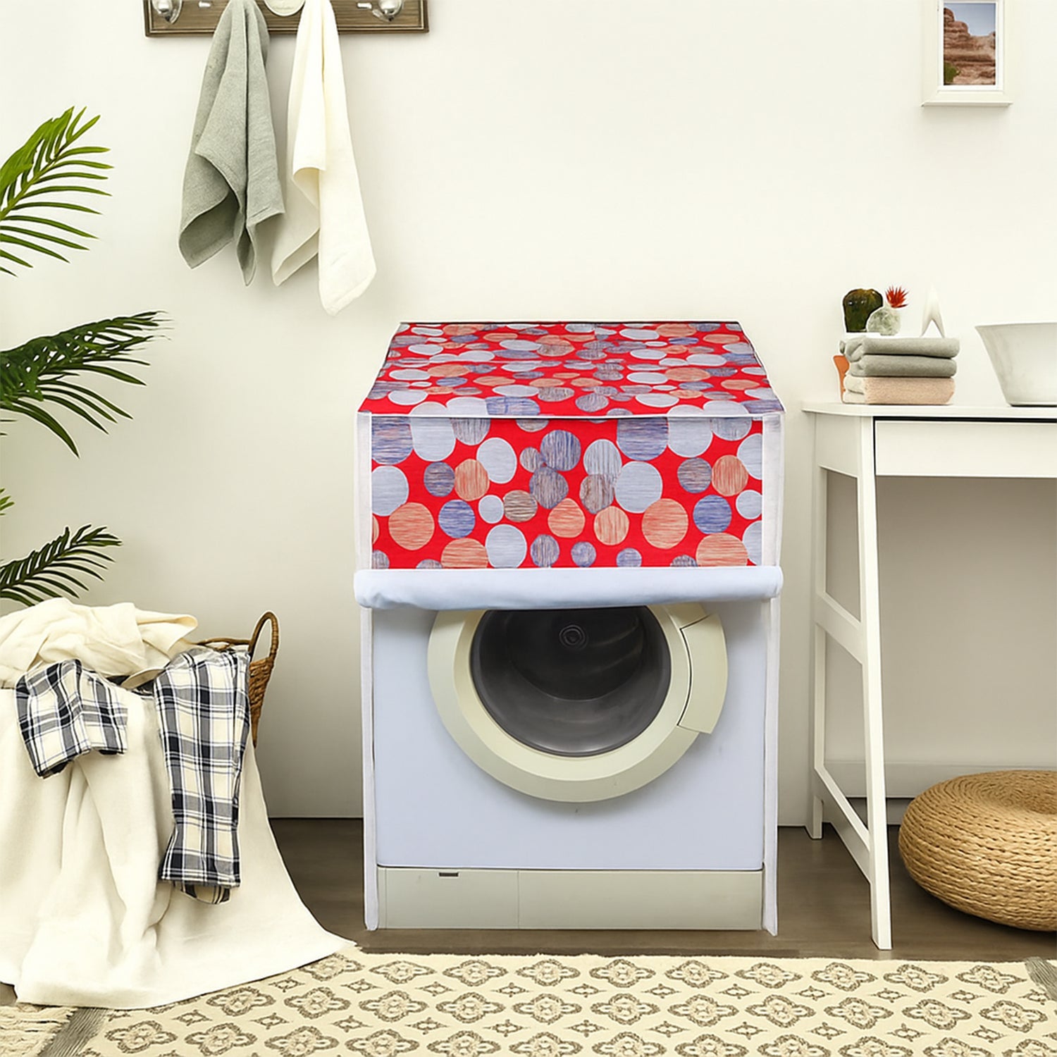 Front load washing machine secured with waterproof protective cover