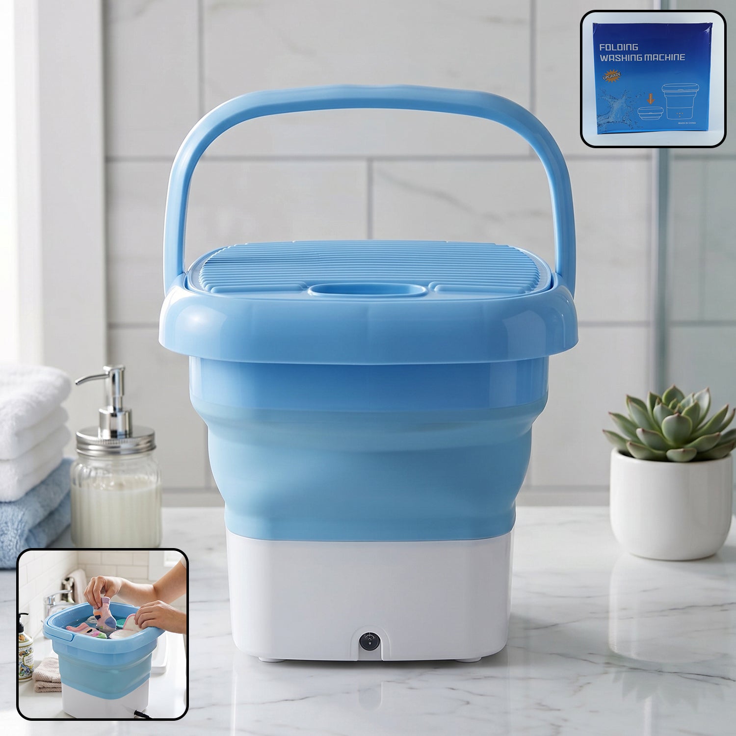 White Mini Portable Washing Machine, compact and ready for use.