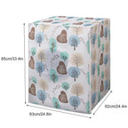 Diagram illustrating the 58x62x85 cm dimensions of the washing machine cover.