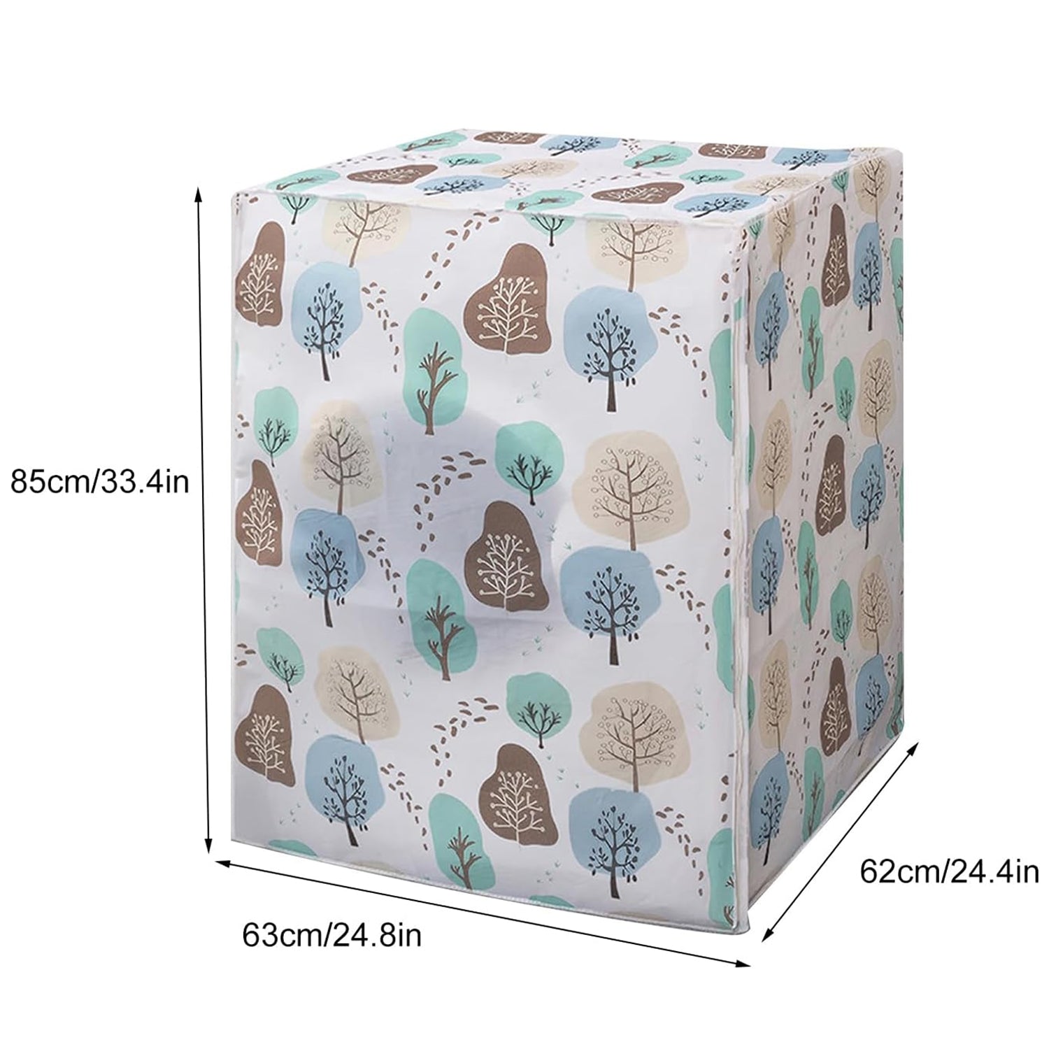 Diagram illustrating the 58x62x85 cm dimensions of the washing machine cover.