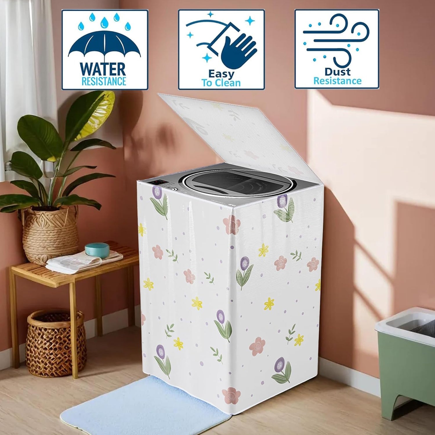 Easy to remove and replace top load washing machine fabric cover