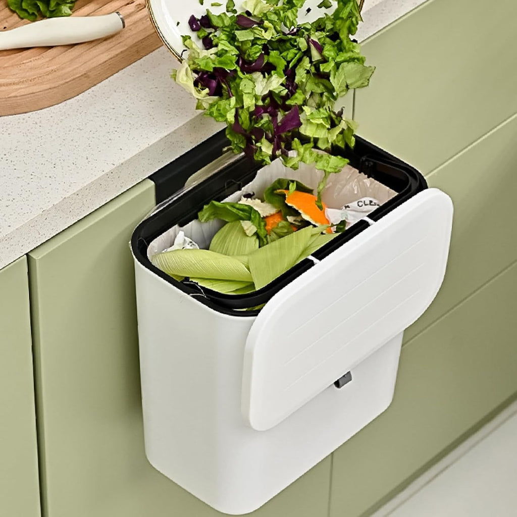 Portable plastic kitchen dustbin with lid for compact spaces