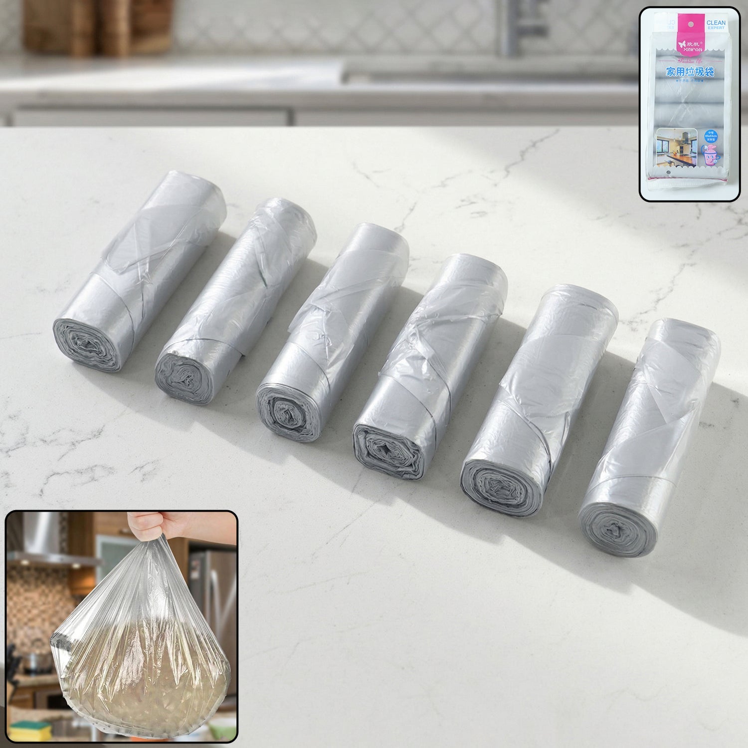 Multipack garbage bags roll set with durable leak-proof bags