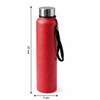 Side detail of red stainless steel insulated water bottle