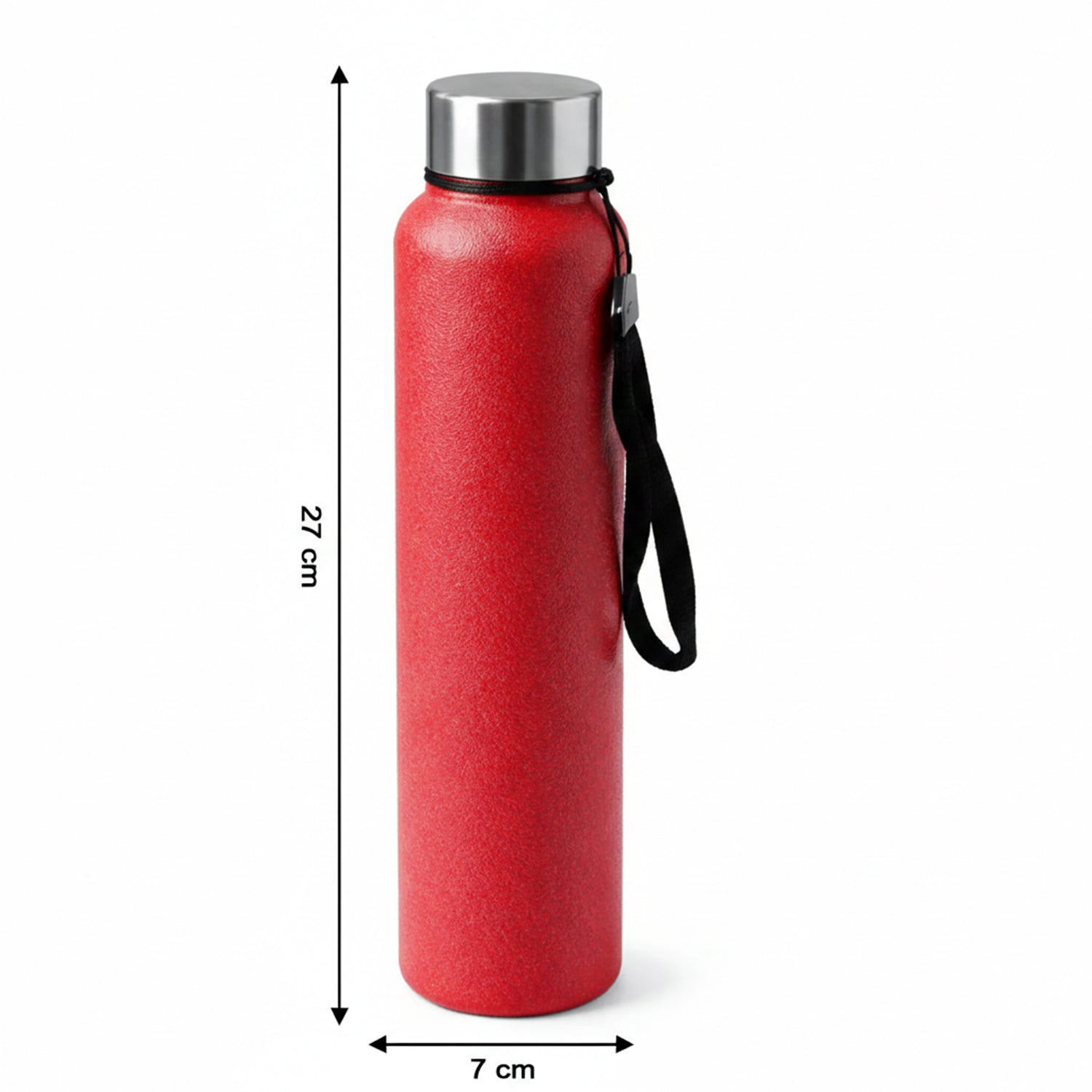 Side detail of red stainless steel insulated water bottle