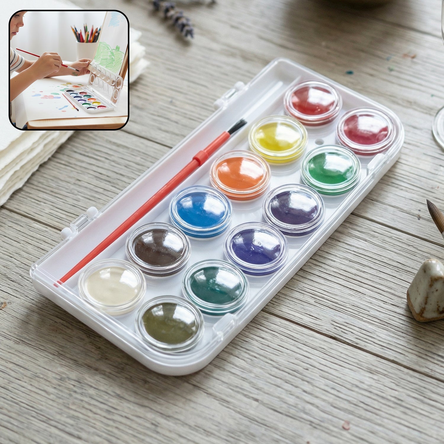 Compact 12-shade watercolor paint set for children and beginners