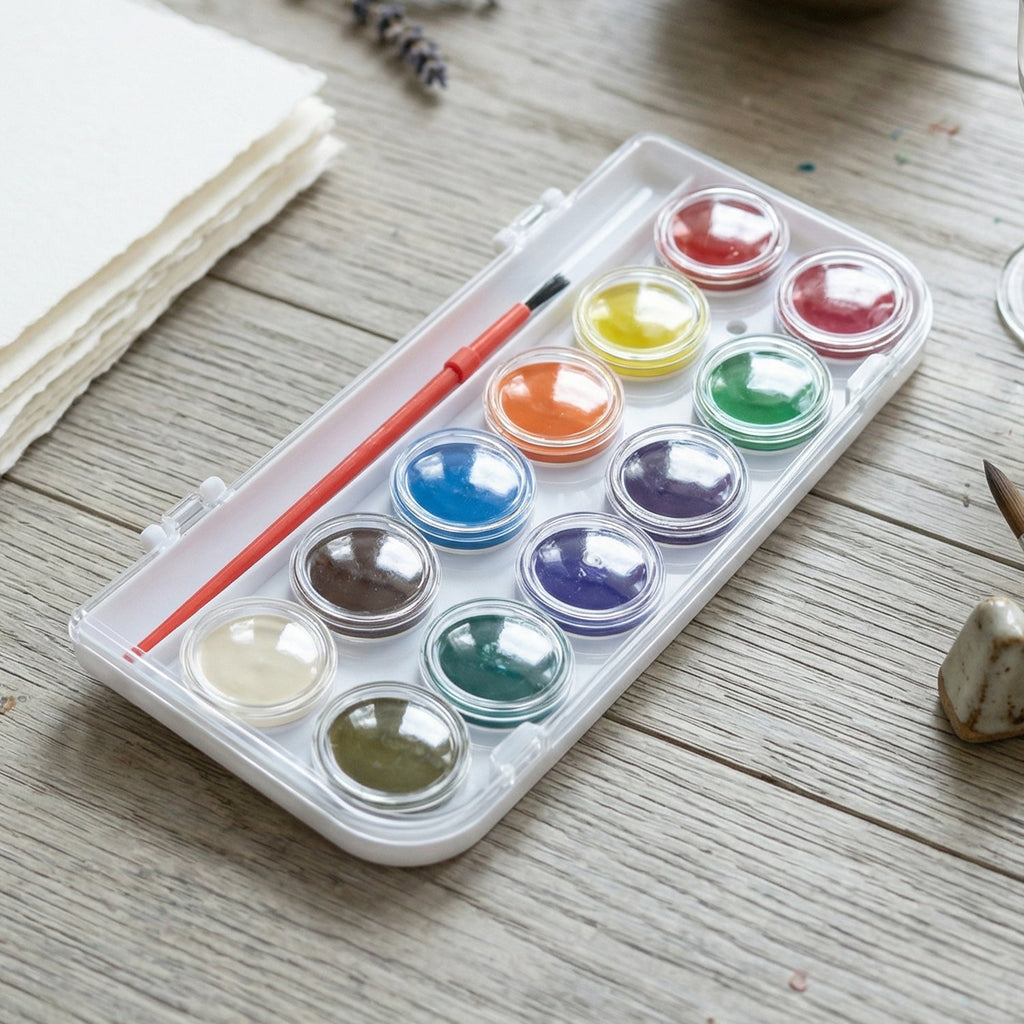 Watercolour paint kit for kids with bright colors and easy-to-hold brush