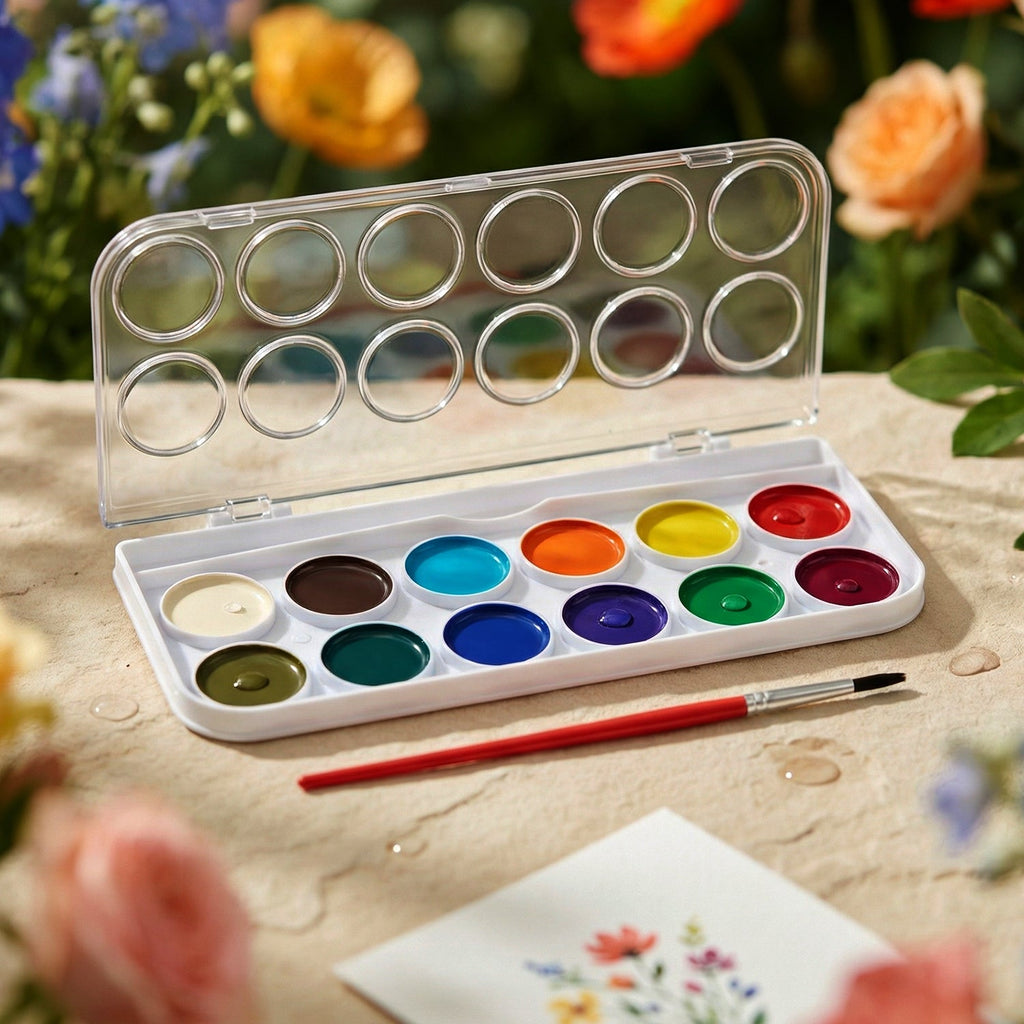 Watercolour paint set and brush for children's creative use