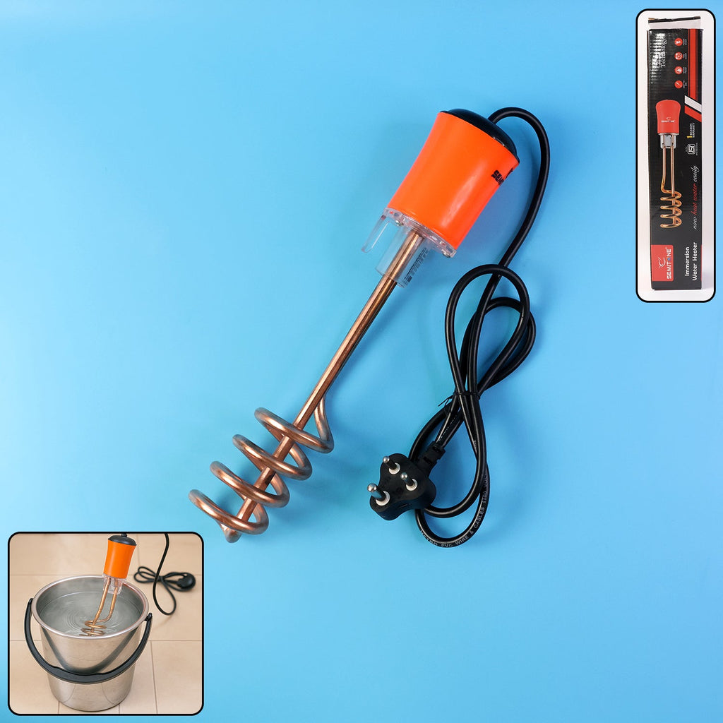 Immersion water heater rod with copper heating element in bucket
