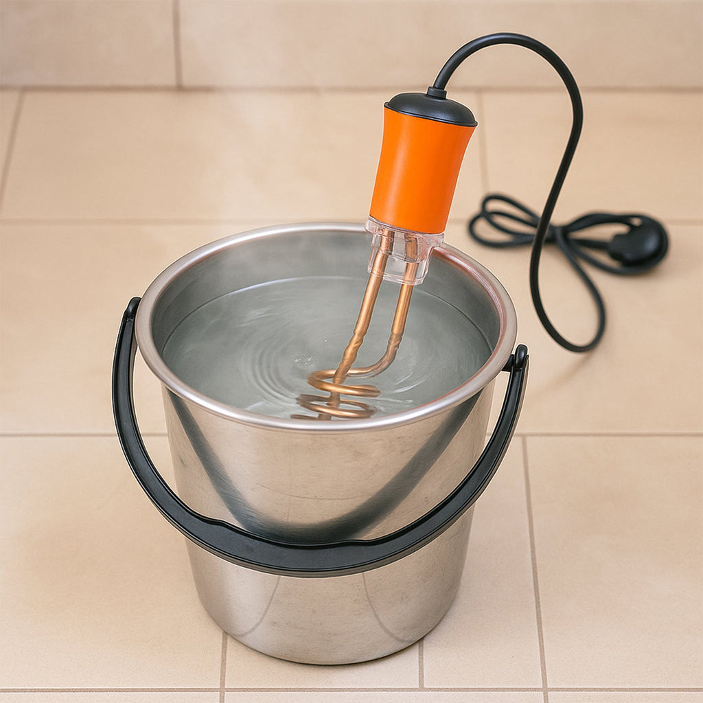 Portable immersion water heater rod with copper coil