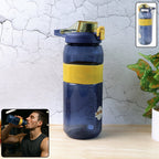 Front view of sports water bottle 1400ml with flip lock lid and straw