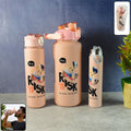 Cartoon printed water bottle set featuring 2 L jug, 900 ml sipper, and 300 ml slim bottle
