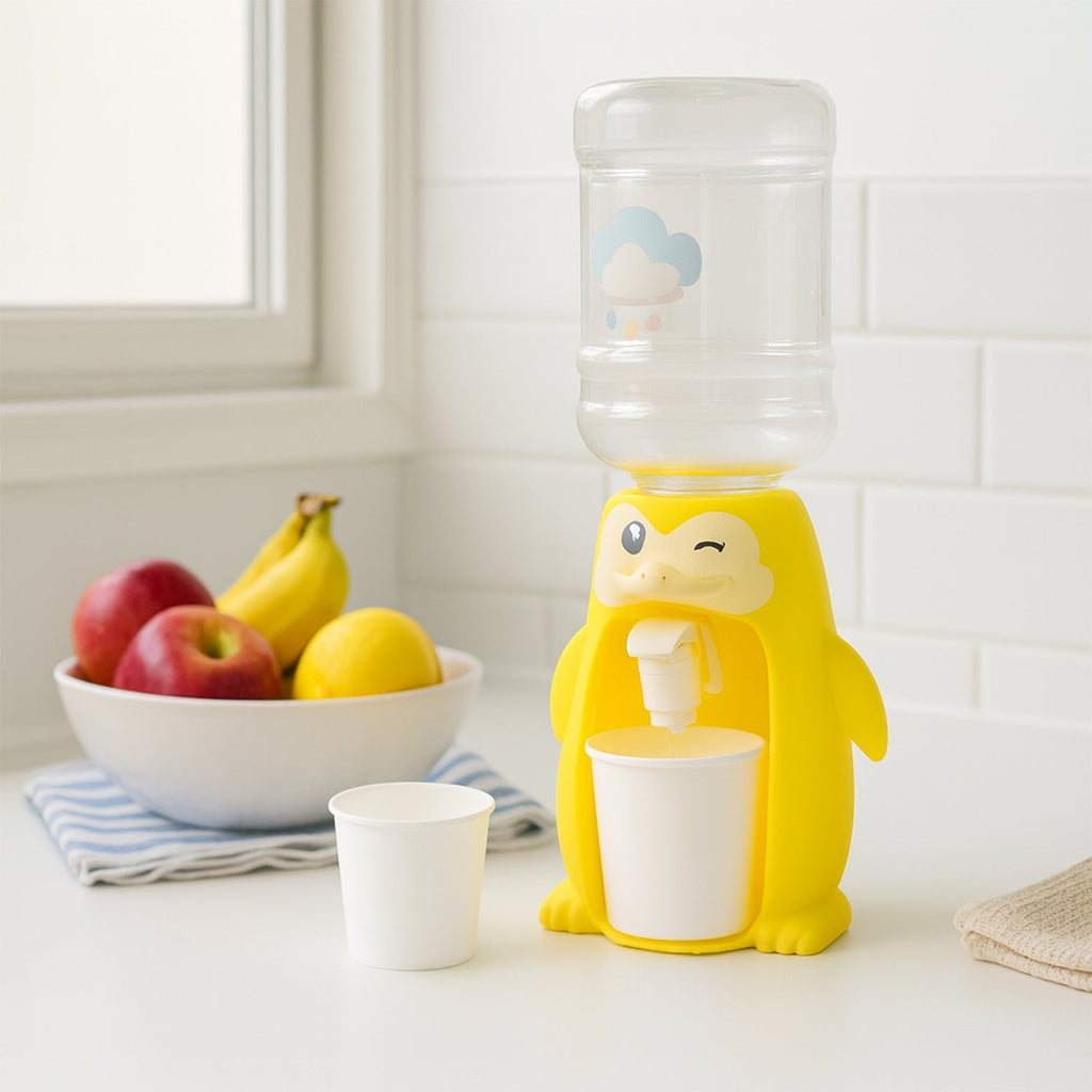 Manual push tap on kids water dispenser toy for improved motor skills