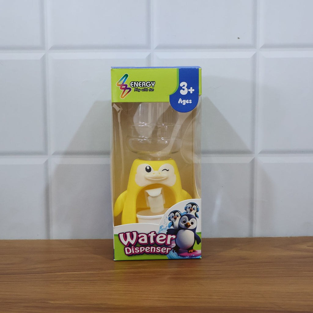 Kids tabletop water dispenser toy setup encouraging hydration and pretend play