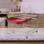 Stainless steel rack with anti-slip rubber feet for stable kitchen storage