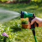 Durable watering gun with flow-lock clip for continuous water spray