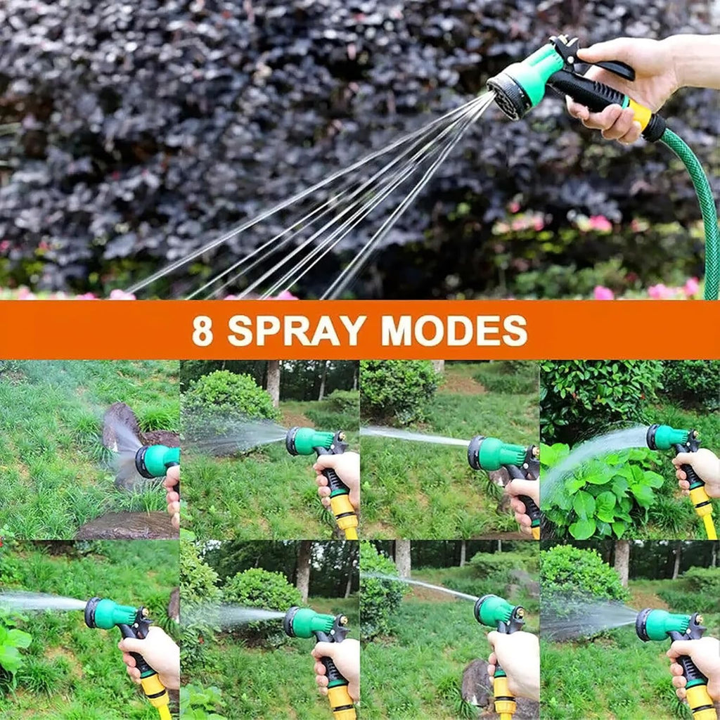 Watering gun demonstrating multi-pattern spray function for lawn care