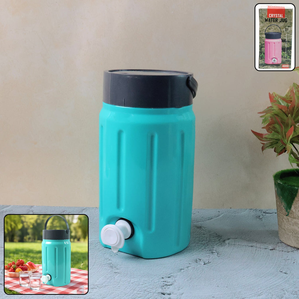 Front view of insulated water jug 2 litre plastic dispenser