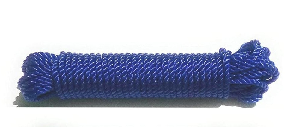 Vibrant mixed-color multipurpose rope, 8 meters long, coiled for easy storage.