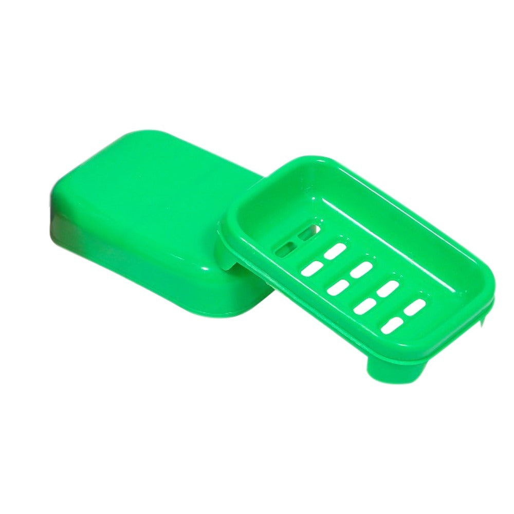 The covered soap case features a ventilated base for quick drying.