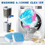 Powerful deep cleaning tablet tackling residue in a washing machine.