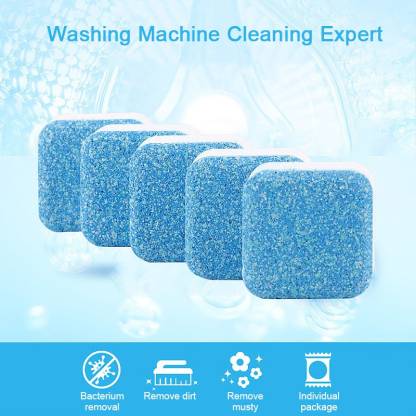 Washing machine cleaner tablet in action, targeting tough stains.