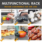 Foldable drain rack for kitchen sink, highlighting its easy storage capability.