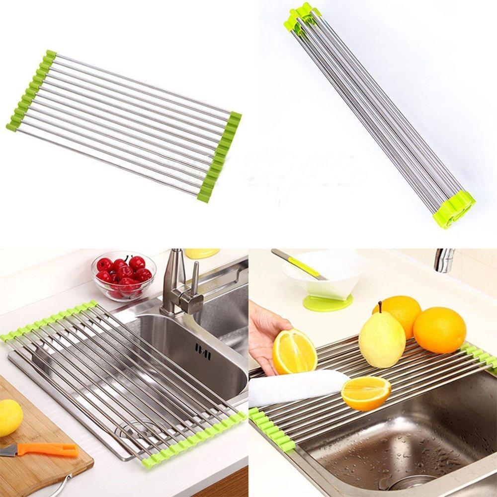 Roll-up dish rack with clean design, ready for efficient dish drying.