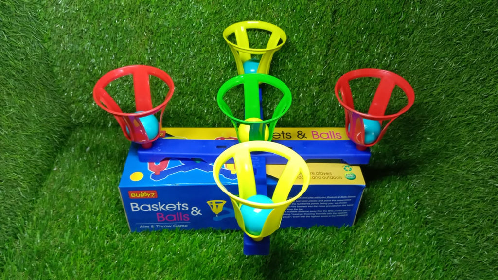 Packaging of the Play & Move kids' basketball toy set showing game instructions.