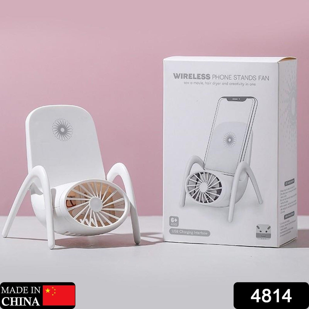 A person holding the white Portable Phone Holder Fan, demonstrating its handheld use.