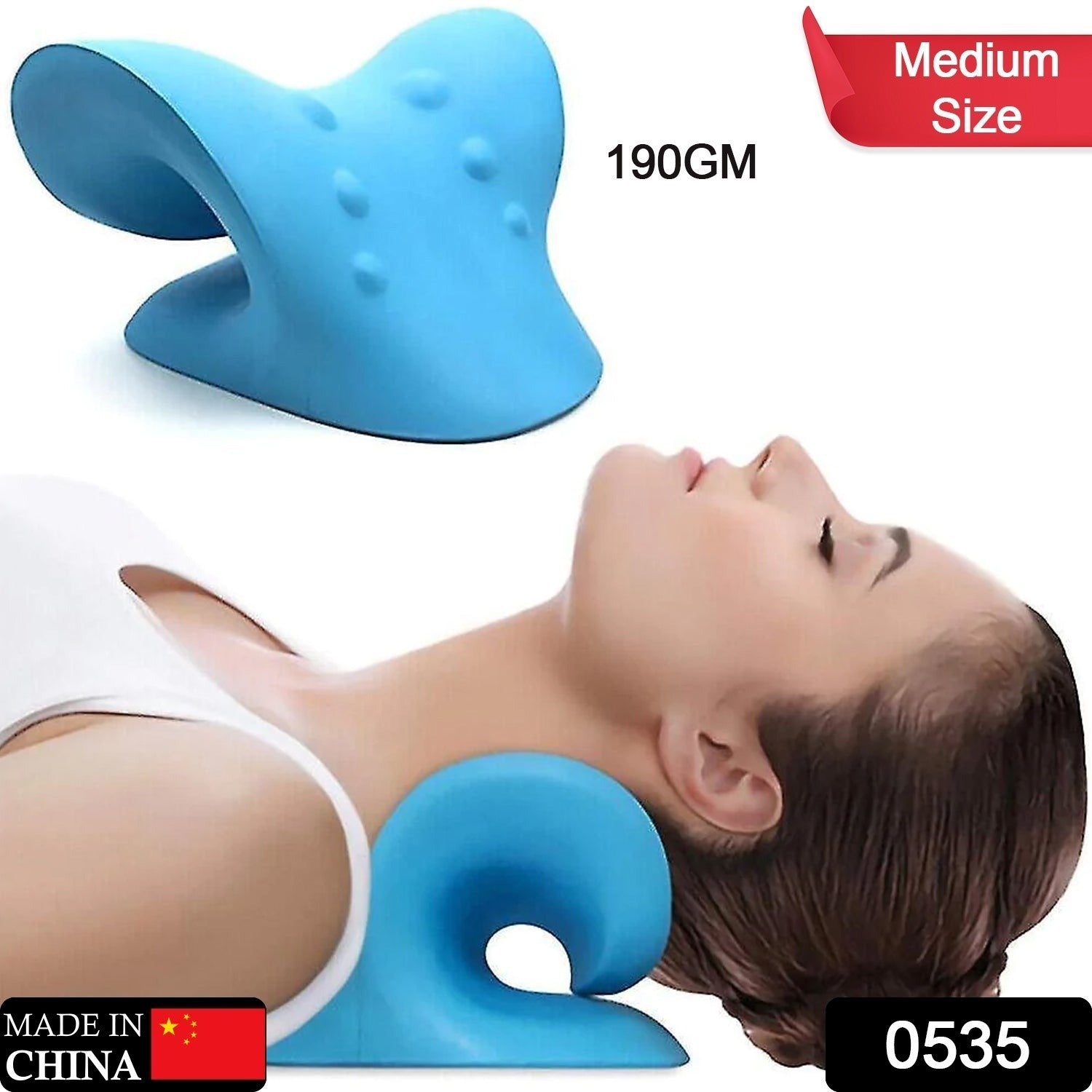Front view of the neck relaxer pillow with its distinctive curve for posture correction.